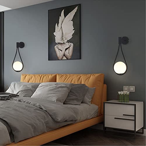 SINOMAN Lighting Globe Glass Wall Sconce Modern Century Drop Design Wall Mounted Light Black Painted Wall Lamps Washer for Bedside Living Room (with 6+6 Bulb, Pack of 2) - Image 1