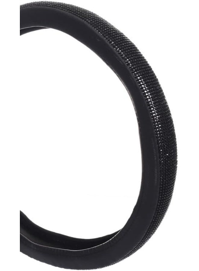 غطاء عجلة القيادة من الجلد الماسي الجديد مع احجار الراين الكريستالية اللامعة، مقاس عالمي 15 انش، واقي عجلة السيارة للنساء والفتيات، اسود - - Image 1