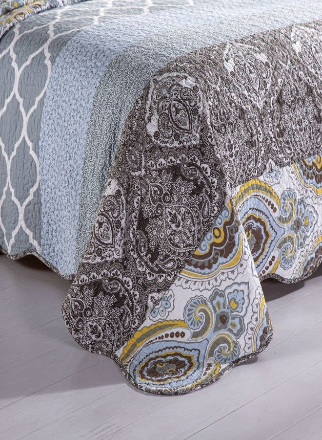 YAYIDAY Quilts Queen Size Patchwork Bedspread Set - 100% Cotton Reversible Breathable Grey Quilted Quilt with Pillow Shams Fit All Seasons - Image 5