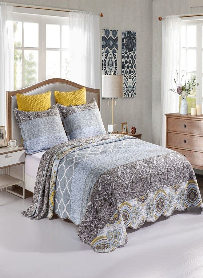 YAYIDAY Quilts Queen Size Patchwork Bedspread Set - 100% Cotton Reversible Breathable Grey Quilted Quilt with Pillow Shams Fit All Seasons - Image 3