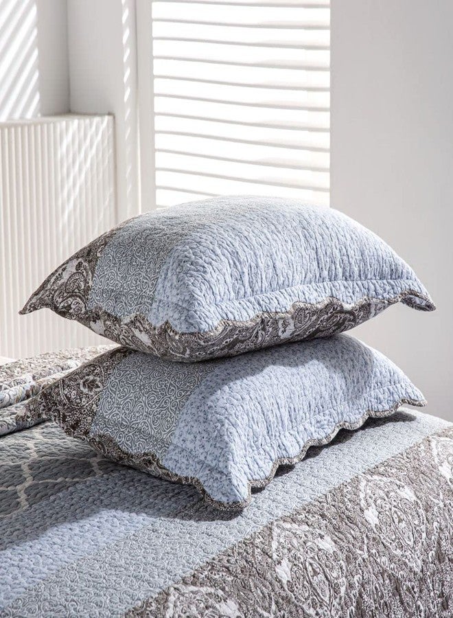 YAYIDAY Quilts Queen Size Patchwork Bedspread Set - 100% Cotton Reversible Breathable Grey Quilted Quilt with Pillow Shams Fit All Seasons - Image 4