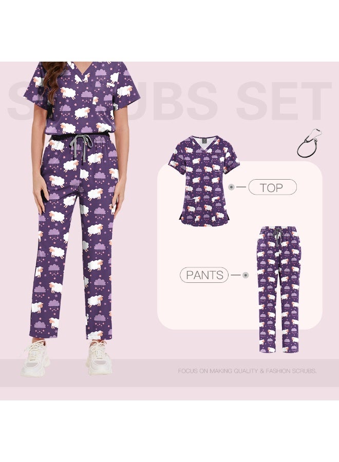 NIBEMINENT Surgical Uniforms Women Printed Medical Scrub Set Beauty Salon Workwear Pet Clinical Scrubs Top + Pant Doctor Nursing Tunic Suit - Image 1