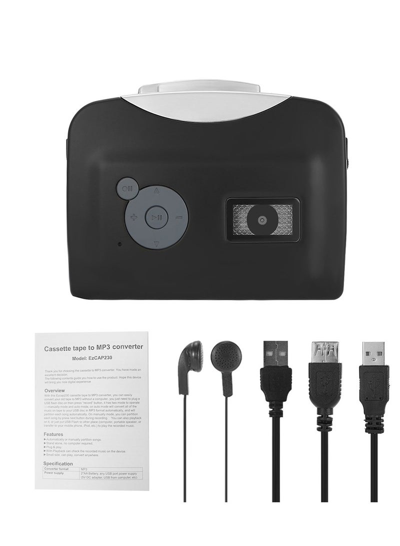 Cassette Tape-To-MP3 Converter,Tape MP3 Converter, Tape Converter, Cassette to MP3 Converter, with Headphones, with Playback Function, Cassette Converter, Digital Stereo for Home, for Outdoor - Image 2