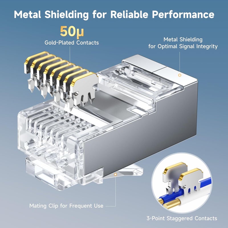 Cable Matters 100-Pack Cat 6A Shielded Pass Through RJ45 Connectors (Cat 6A Ends / Cat6A Connector / RJ45 Modular Plugs/Ethernet Plugs/Network Connector) for Solid or Stranded S/FTP Ethernet Cable - Image 3