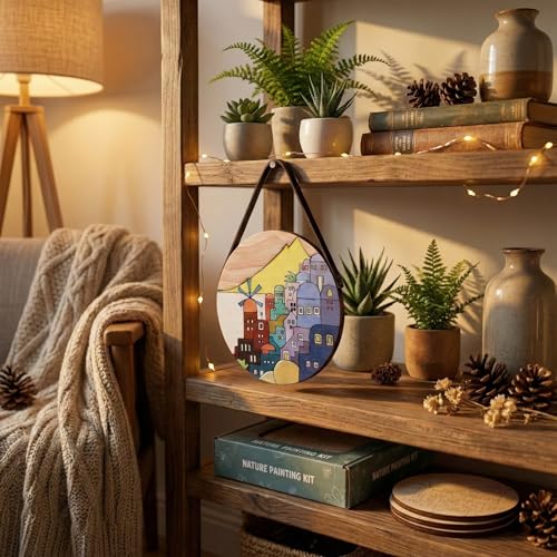 HOBBY INDIA Wooden Painting Kit Set for Kids & Adults | DIY Wall Decor Art & Craft | Round Tree Circle Coaster | Home & Office Hanging Decoration | Birthday Gift for Girls & Boys (Beach City) - Image 3
