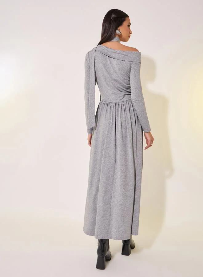 Styli Styli One Shoulder Neck Tie-Up Detail Midi Dress