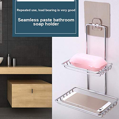 EAYIRA Wall Mount Self-Adhesive Stainless Steel Waterproof Kitchen Bathroom Double-Layer Soap Dish Holder, Silver - Image 5