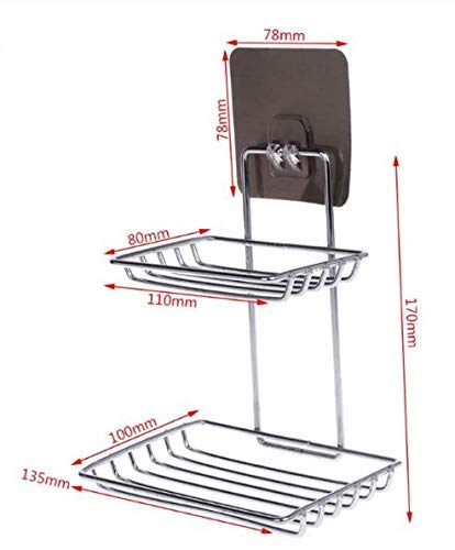 EAYIRA Wall Mount Self-Adhesive Stainless Steel Waterproof Kitchen Bathroom Double-Layer Soap Dish Holder, Silver - Image 3