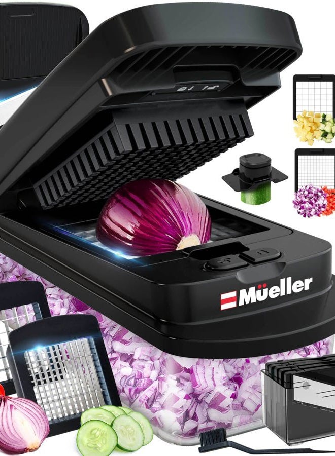 Mueller Pro-Series 10-in-1, 8 Blade Vegetable Chopper, Mandoline Slicer, Onion Mincer, Cutter, Dicer, Veggie Chopper with Container, Kitchen Essentials & Gadgets, House Warming Gifts New Home, Black - Image 1