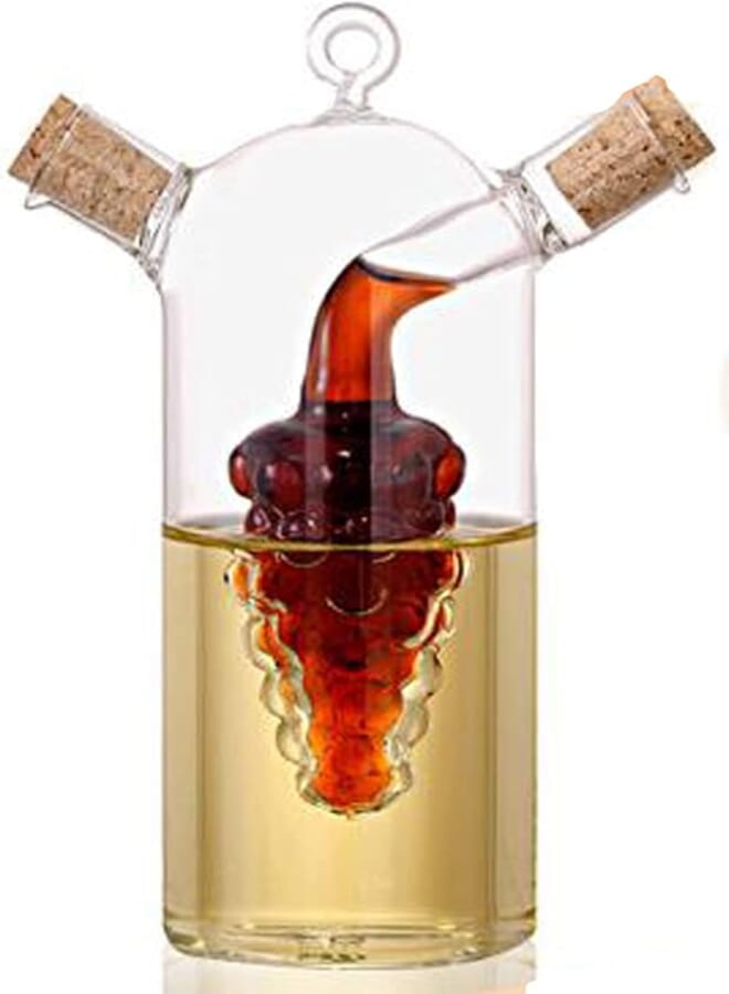 ELETON Hand-blown Glass Olive Oil Vinegar Cruet With Grape Cluster,10 oz Oil and Vinegar Dispenser