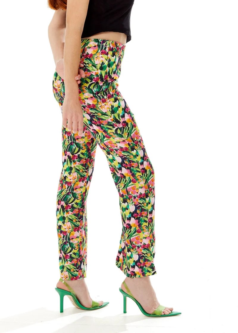 Liquorish High Waist Trousers In Floral Print