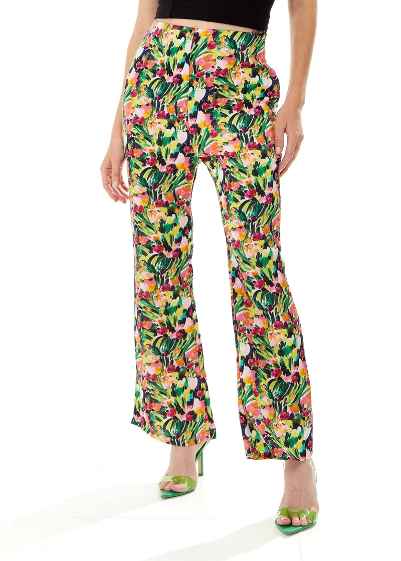Liquorish High Waist Trousers In Floral Print