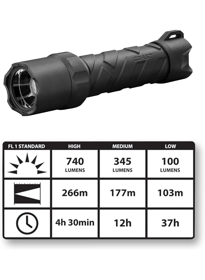 Coast POLYSTEEL 600 1000 Lumen LED Flashlight with Pure Beam Twist Focus Stainless Steel Core Crushproof Black - Image 5