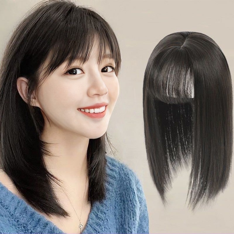 Generic French Style Air Bangs Wigs Womens Summer Covering Scarce White Hair Overhead Repair Traceless Invisible Artificial Hair Wigs natural black