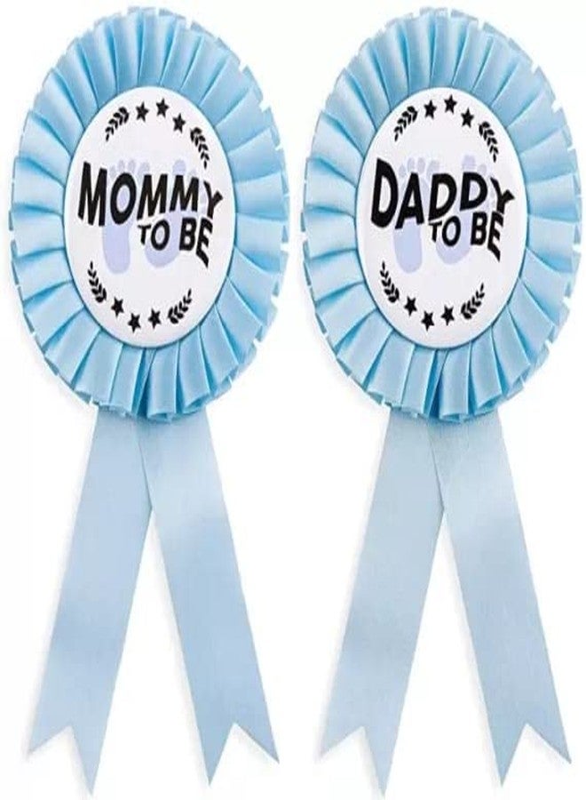 PATICARRY HAPPYLAND - Mom to Be & Daddy to Be Tinplate Badge Pin for Welcome Baby Boy or Girl, Baby Shower Button New Dad Gift Gender Reveals Party Baby Blue Rosette Button Baby Celebration Mom Gifts (New Letter) - Image 2