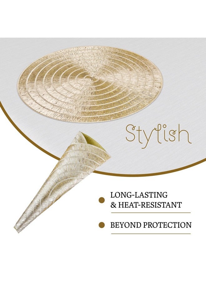 Kuber Industries Set of 4 Table Mats | Round Placemat for Dining Table | Heat-Resistant | Placemats for Cakes & Desserts | Leather Kitchen Placemat | Tableware D?cor | Jute Circle | Golden - Image 4