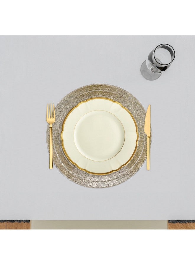 Kuber Industries Set of 4 Table Mats | Round Placemat for Dining Table | Heat-Resistant | Placemats for Cakes & Desserts | Leather Kitchen Placemat | Tableware D?cor | Jute Circle | Golden - Image 2