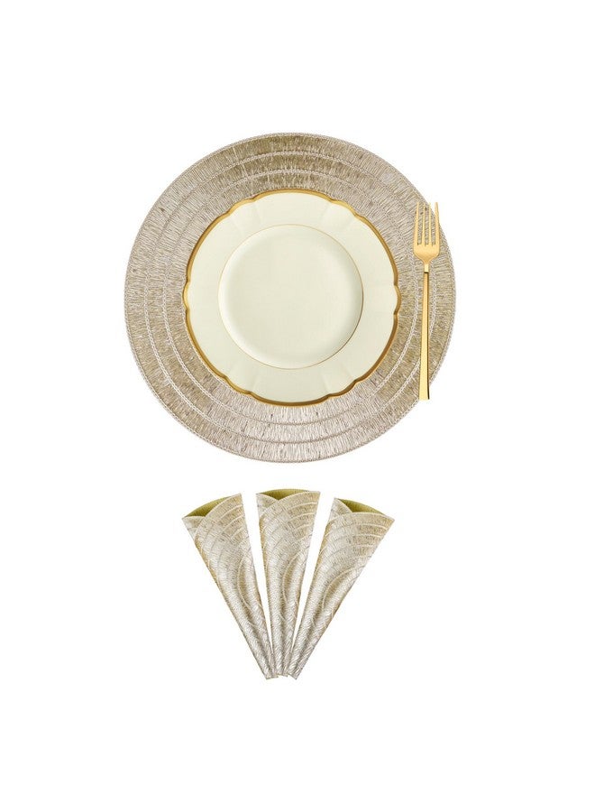 Kuber Industries Set of 4 Table Mats | Round Placemat for Dining Table | Heat-Resistant | Placemats for Cakes & Desserts | Leather Kitchen Placemat | Tableware D?cor | Jute Circle | Golden - Image 1