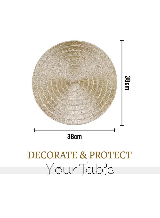 Kuber Industries Set of 4 Table Mats | Round Placemat for Dining Table | Heat-Resistant | Placemats for Cakes & Desserts | Leather Kitchen Placemat | Tableware D?cor | Jute Circle | Golden - Image 3