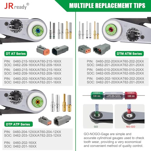 JRready ST2163 Deutsch Crimp Kit，ACT-HDT Solid Contacts Crimp Tool with 3 Positioners and G454 Gauge for Deutsch Size 12 16 20 Turned Pin and Socket Terminals Work with Deutsch DT DTM DTP Series Connectors - Image 5