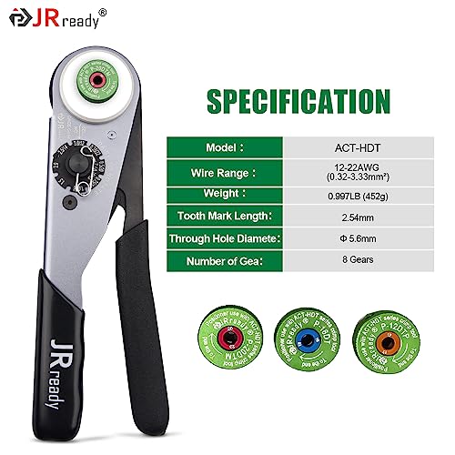 JRready ST2163 Deutsch Crimp Kit，ACT-HDT Solid Contacts Crimp Tool with 3 Positioners and G454 Gauge for Deutsch Size 12 16 20 Turned Pin and Socket Terminals Work with Deutsch DT DTM DTP Series Connectors - Image 3