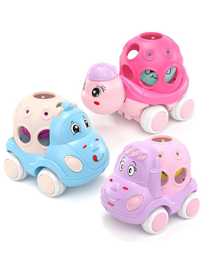 أوساويك سيارات لعبة طفلة للألعاب للأطفال الصغار 1-3 ، ودفع وذهاب سيارات الحشرات للطفل 6-9-12-18 شهرًا ، وهدايا عيد الميلاد الأولى للفتيات البالغين من العمر عامين ، مجموعة الاحتكاك الوردي الرضع - Image 1