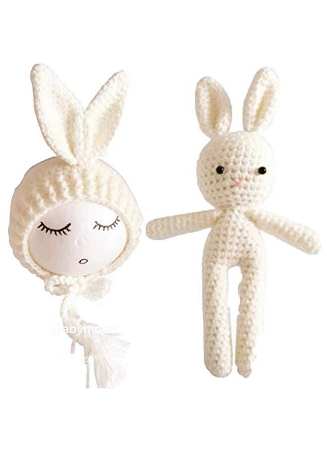 BabyMoon Plush Born Baby Cap & Toy Photography Photoshoot Props Costume Baby Props For Photoshootwhite  - Image 1