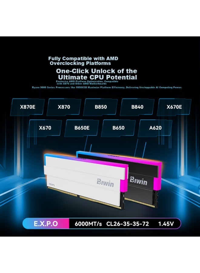 Biwin 32gb Kit, Ddr5 6000mhz Desktop Memory Module, Shikong Xingzhe Dw100 Rgb Light Bar , Black Ai Pc Computer Storage Accessory - Image 5