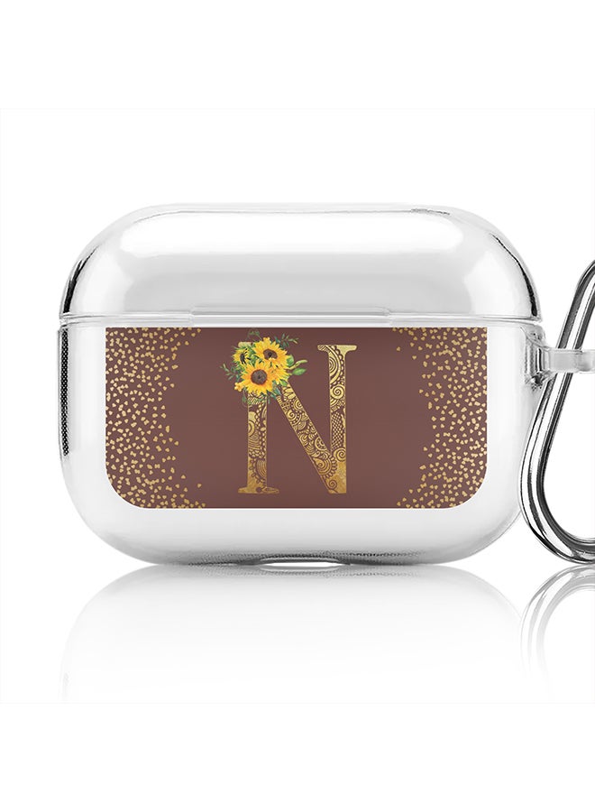 Stylizedd Classic Clear printed Case for Apple Airpods Pro Soft TPU Gel Thin Transparent Flexible Cover - Custom Monogram Initial Letter Mandala Floral Pattern Alphabet - N (Brown ) - Image 1