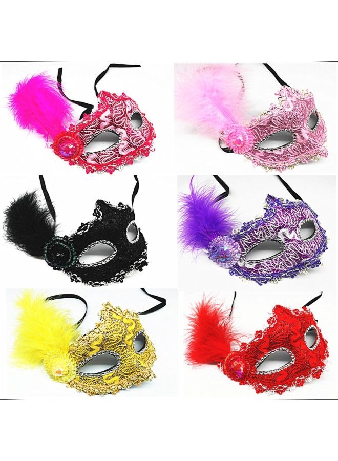NIBEMINENT 6-Piece Lace Feather Eye Mask Set - Image 1