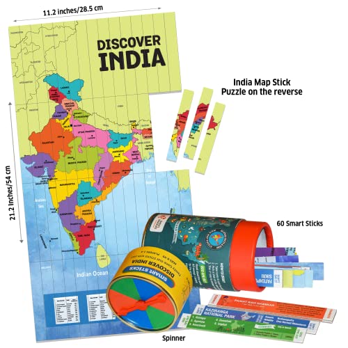 Chalk and Chuckles Smart Sticks Discover India, Kids Games Age 7+ Years, India Map Puzzle, Fun Educational Toys, Family Card Game, Birthday Gifts for Boys & Girls Ages 8, 9, 10, 11, 12, 13 - Image 5