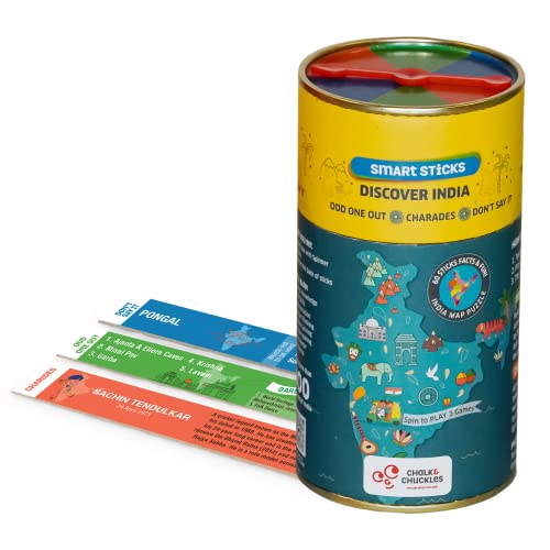 Chalk and Chuckles Smart Sticks Discover India, Kids Games Age 7+ Years, India Map Puzzle, Fun Educational Toys, Family Card Game, Birthday Gifts for Boys & Girls Ages 8, 9, 10, 11, 12, 13 - Image 1