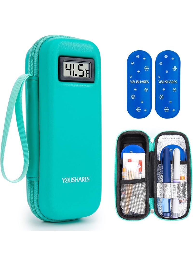 YOUSHARES YOUSHARES Insulin Cooler Travel Case with Temperature Display - Refrigerated Medicine Cooler Travel Case Diabetic Travel Case with 2 TSA Approved Ice Pack for Trip and Daily (Green) 