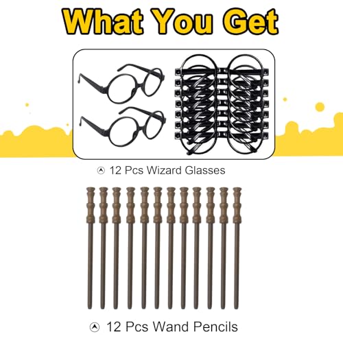 Col-Pary ColPary Cosplay Party Supplies Set Wand Pencil Black Glasses with Round Frame No Lenses for Birthday Party Kid Gifts School RewardHalloween Decorations 12pcs Each - Image 5