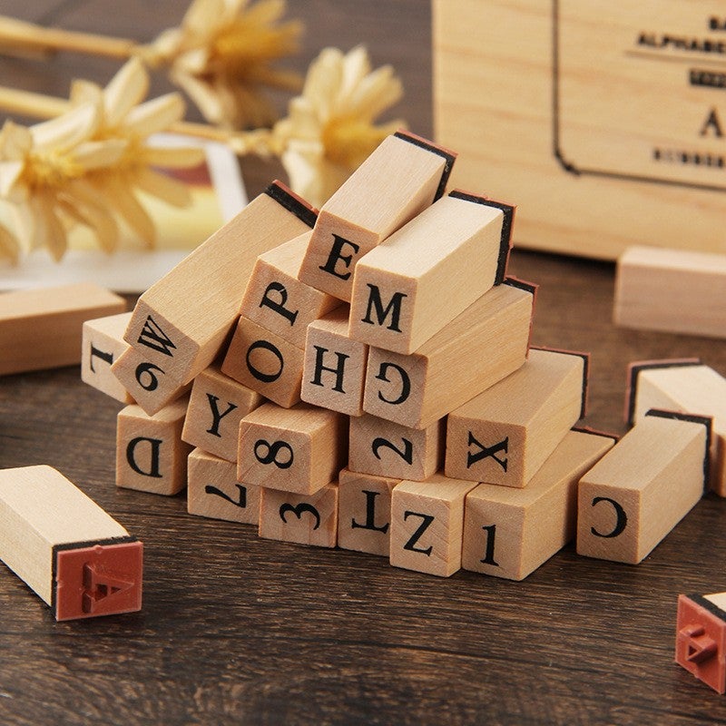 Basic Hand Account Set Typewriter Font Seal Ming Dynasty Orthodox Alphanumeric Wooden Seal 36 Pieces - Image 3