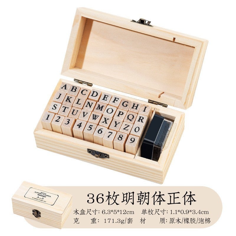 Basic Hand Account Set Typewriter Font Seal Ming Dynasty Orthodox Alphanumeric Wooden Seal 36 Pieces - Image 1