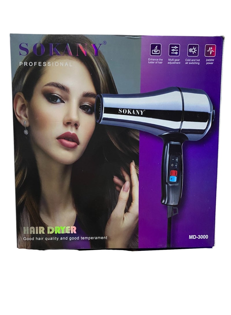 sokany MD-3000 Professional Hair Dryer Silver - Image 3