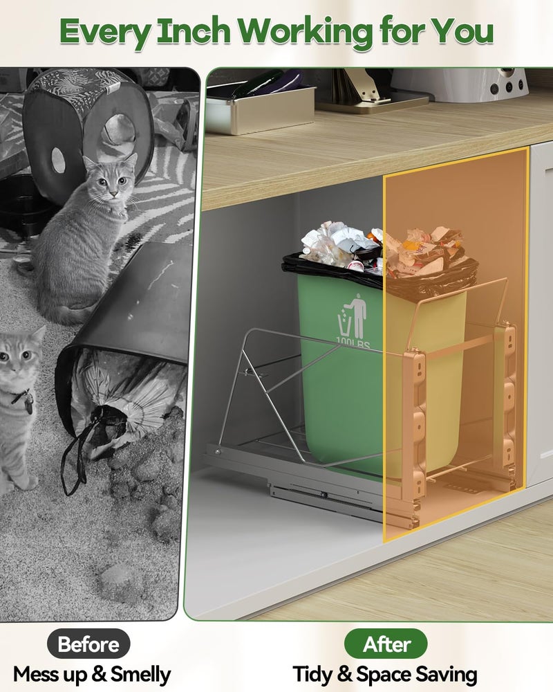 LIONONLY Pull Out Trash Can Under Cabinet, Door Mount & Pull Handle Twin-Mode, Pull-Out Garbage Holder, Under Sink Pull-up Kit with Soft-Close Slides, for Kitchen, Sink, Drawer(Bin Not Included) - Image 3