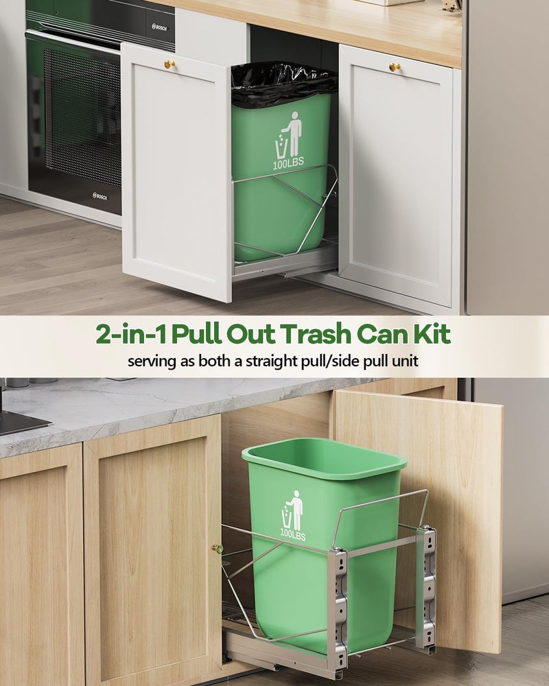 LIONONLY Pull Out Trash Can Under Cabinet, Door Mount & Pull Handle Twin-Mode, Pull-Out Garbage Holder, Under Sink Pull-up Kit with Soft-Close Slides, for Kitchen, Sink, Drawer(Bin Not Included) - Image 2