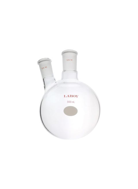 Glass 500mL 2 Neck Round Bottom Boiling Flask with 29/42 Center Joint & 24/40 Side Joint Angled