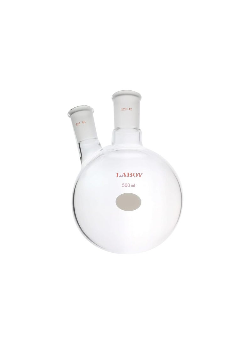 Generic - Glass 500mL 2 Neck Round Bottom Boiling Flask with 29/42 Center Joint & 24/40 Side Joint Angled - Image 1