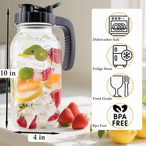 GMEPOCH 2 Quart Glass Mason Jar Pitcher With Lid 2 Set 64 Oz Wide Mouth Cold Hot Water Pitcher Half Gallon Sun Tea Coffee Jug Carafe For Fridge Lemonade, Beverage,Milk,Juice, Cold Brew Iced Tea Container - Image 3