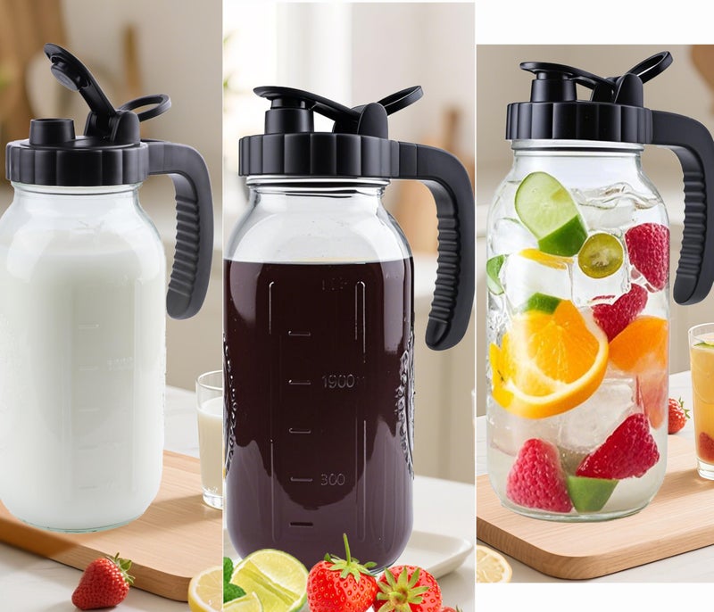 GMEPOCH 2 Quart Glass Mason Jar Pitcher With Lid 2 Set 64 Oz Wide Mouth Cold Hot Water Pitcher Half Gallon Sun Tea Coffee Jug Carafe For Fridge Lemonade, Beverage,Milk,Juice, Cold Brew Iced Tea Container - Image 2