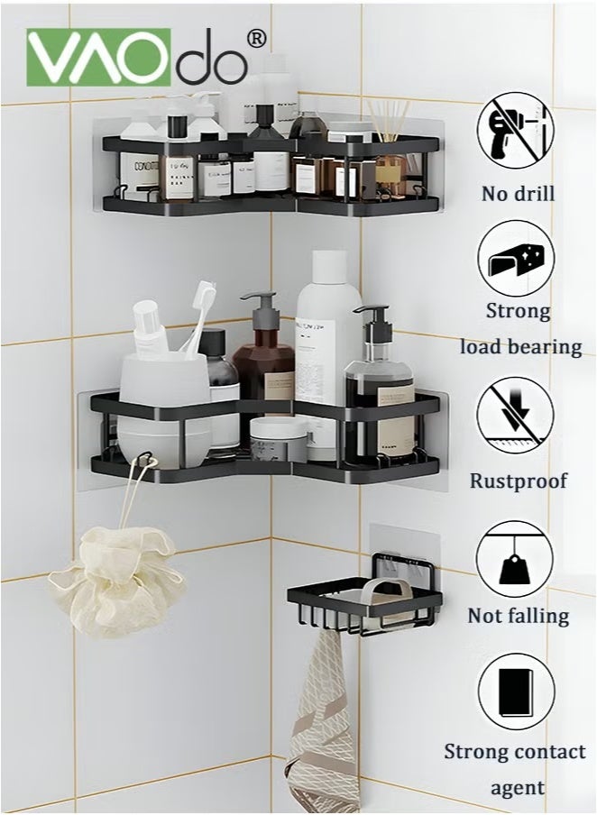 VAOdo 3PCS Shower Caddy, Durable No Drilling Stainless Steel Shelf for Bathroom and Kitchen 2PCS Corner Storage Basket and 1PCS Soap Box Black - Image 1