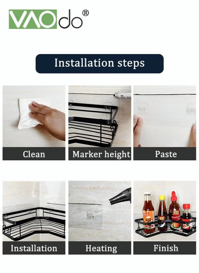 VAOdo 3PCS Shower Caddy, Durable No Drilling Stainless Steel Shelf for Bathroom and Kitchen 2PCS Corner Storage Basket and 1PCS Soap Box Black - Image 4