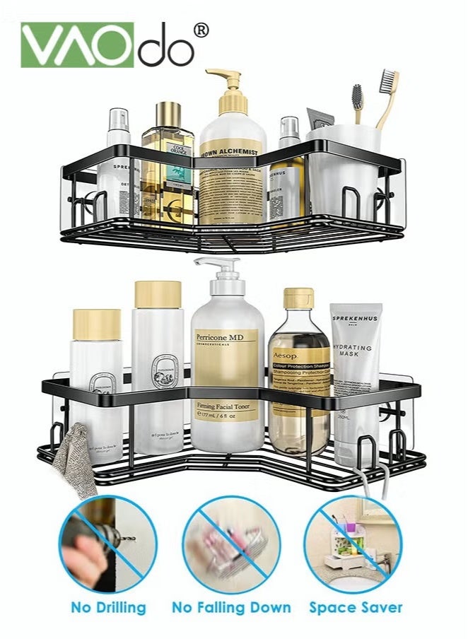 VAOdo 3PCS Shower Caddy, Durable No Drilling Stainless Steel Shelf for Bathroom and Kitchen 2PCS Corner Storage Basket and 1PCS Soap Box Black - Image 2