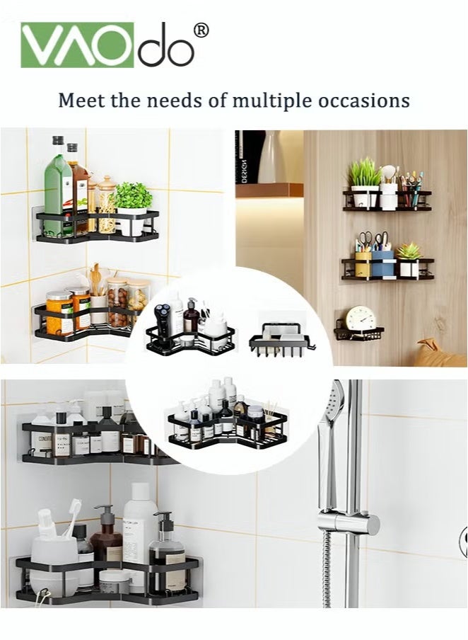 VAOdo 3PCS Shower Caddy, Durable No Drilling Stainless Steel Shelf for Bathroom and Kitchen 2PCS Corner Storage Basket and 1PCS Soap Box Black - Image 5