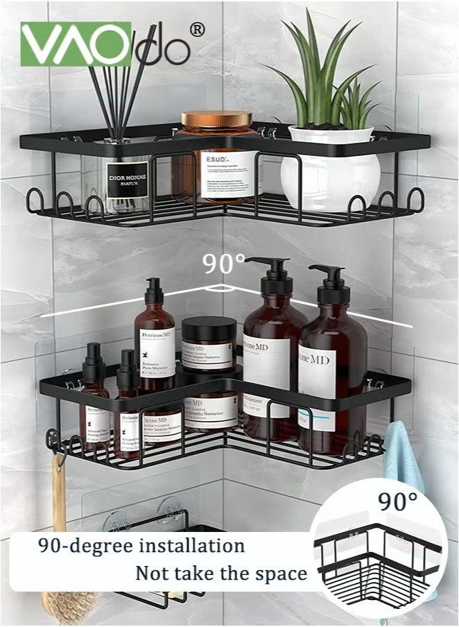 VAOdo 3PCS Shower Caddy, Durable No Drilling Stainless Steel Shelf for Bathroom and Kitchen 2PCS Corner Storage Basket and 1PCS Soap Box Black - Image 3