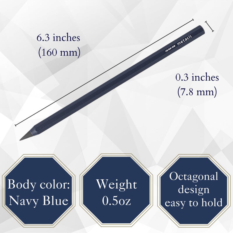 SUNSTAR SUN-STAR قلم معدني أنيق Metacil للفنانين للرسم والتخطيط، غير قابل للتشذيب، أزرق داكن، لون قلم الرصاص: أسود 2H #4 (مع ملصق هولوجرام أصلي للولايات المتحدة فقط) - Image 5