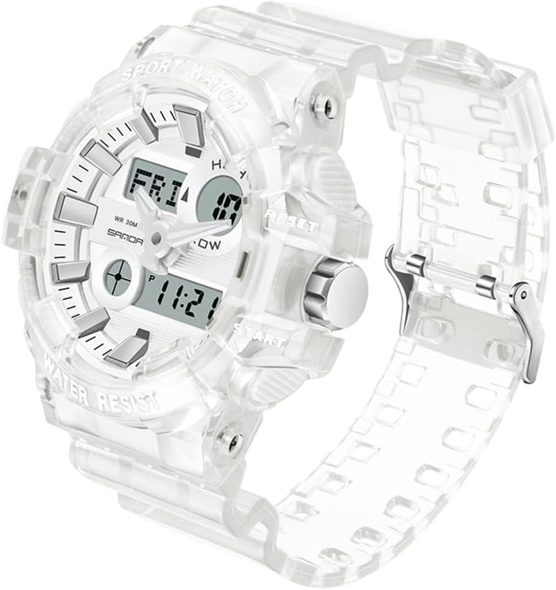 إكسفور ساعة Excefore الرجالية بشاشة رقمية تناظرية LED، ساعة رياضية كوارتز عسكرية متعددة الوظائف للرجال مقاومة للماء مع حزام شفاف، ساعات عسكرية تكتيكية مزدوجة العرض مقاومة للماء للرجال - Image 1